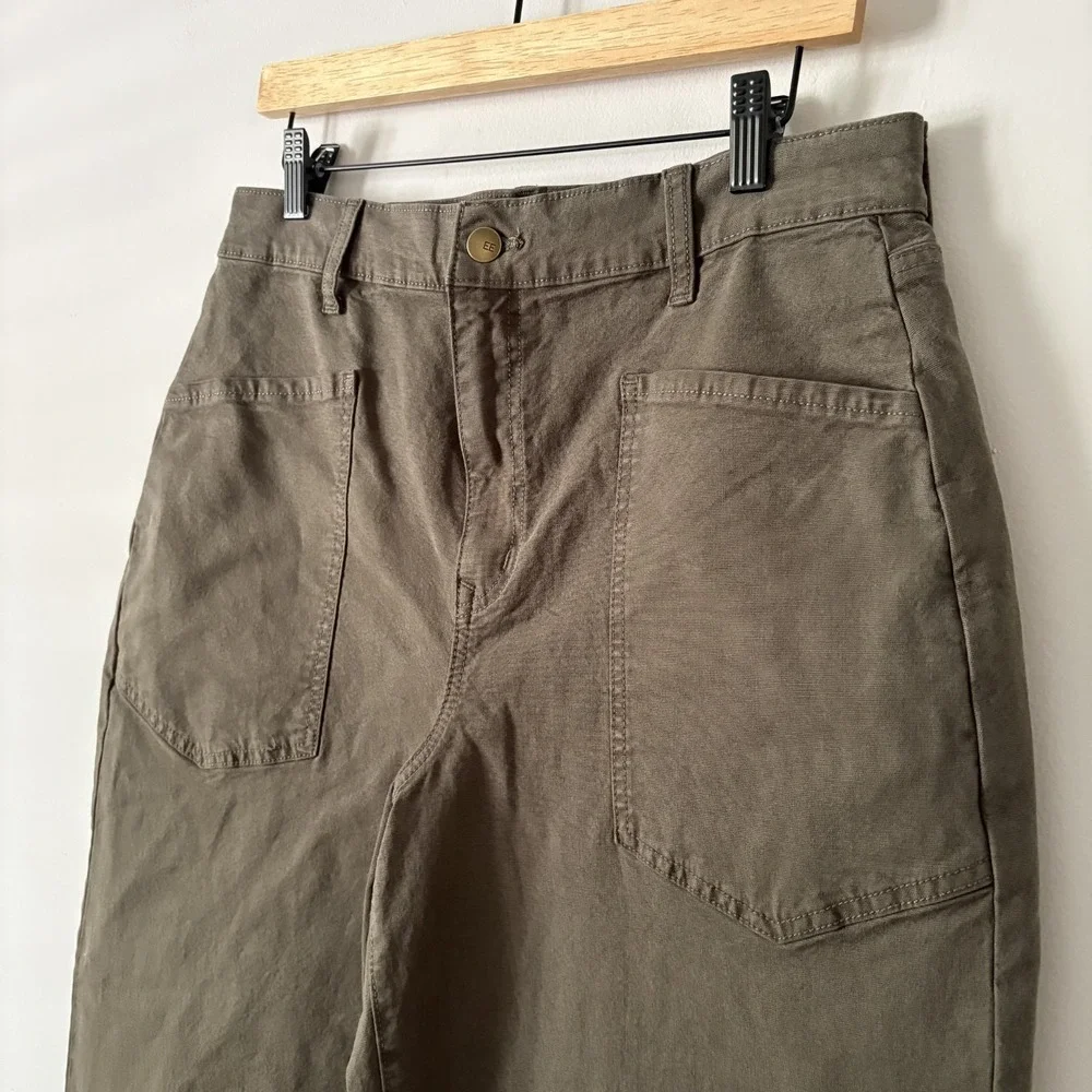 Evereve Emerson Barrel Leg Ankle Pants Olive Green Size 30 Cotton Stretch Casual